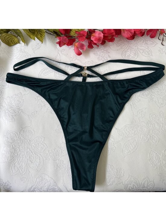 Victoria's Secret Other - VICTORIA'S SECRET L GREEN GOLD CHARM VERY SEXY STRAPPY SILKY STRING PANTIES NWT